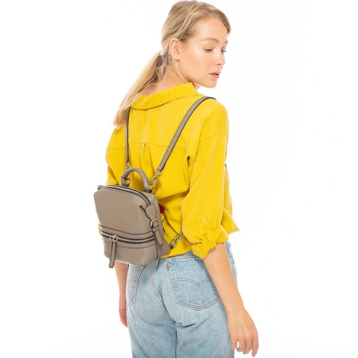 Gray Leather Backpack Purse for Women Convertible Crossbody Bag Medium Amethyst Mnemosyne
