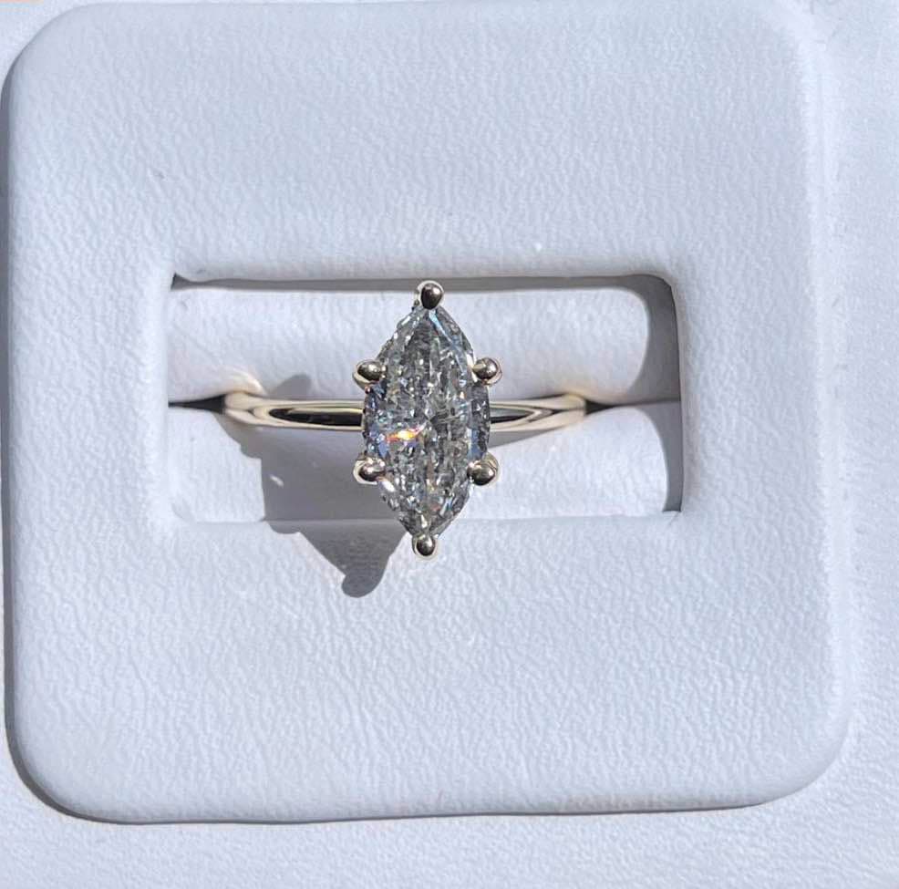 Natural 1.5 ct Salt & Pepper Marquis Diamond Solitaire Ring Krystal Bouchara