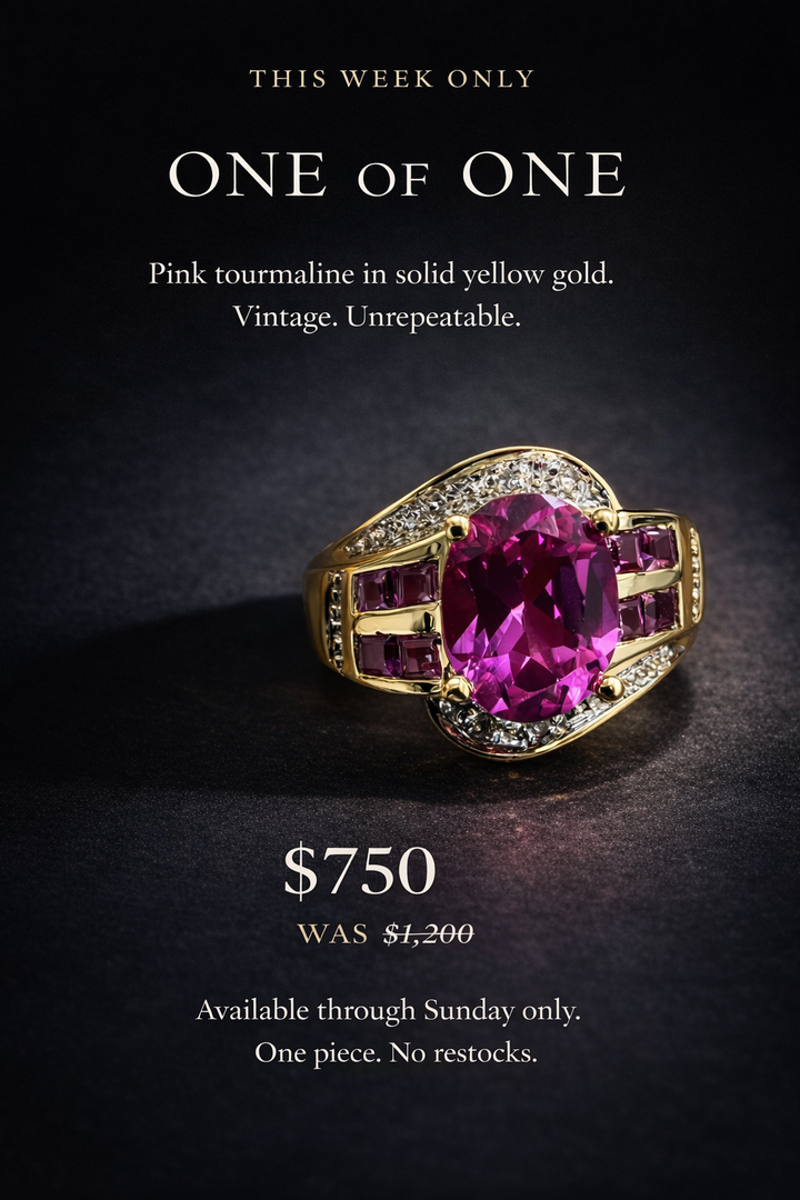 OOAK Pink Tourmaline 10k yellow gold estate ring the layla edit.