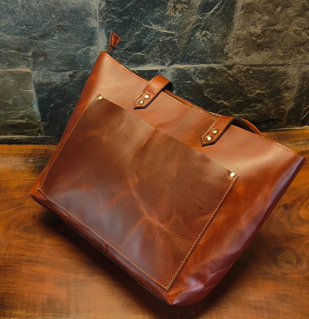 Genuine Leather Tote Bag for Women Large Women's Shoulder Handbag Salmon Alder