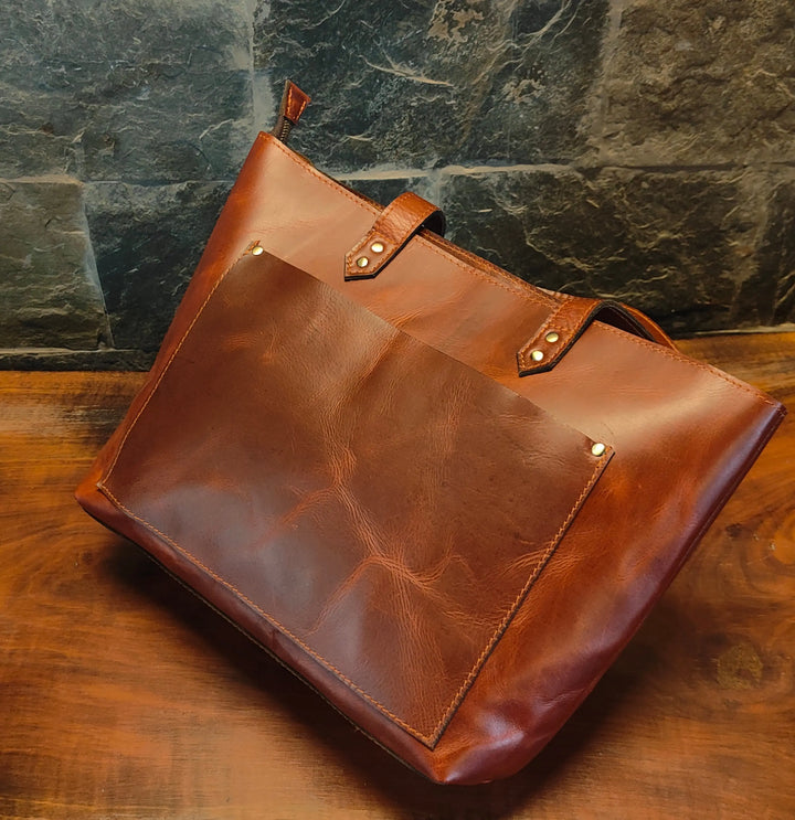 Genuine Leather Tote Bag for Women Large Women's Shoulder Handbag Salmon Alder