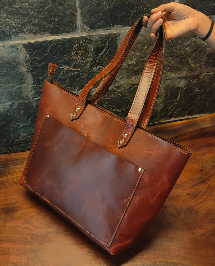 Genuine Leather Tote Bag for Women Large Women's Shoulder Handbag Salmon Alder