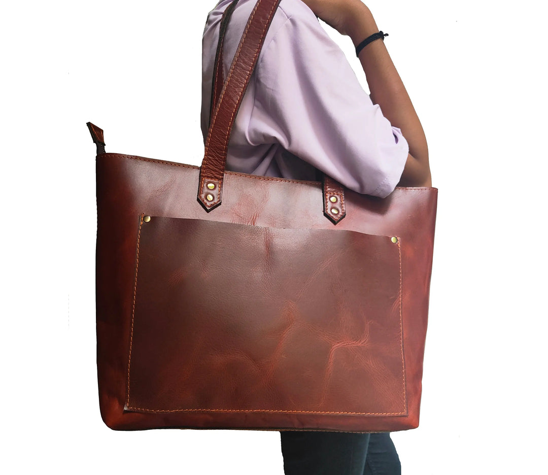 Genuine Leather Tote Bag for Women Large Women's Shoulder Handbag Salmon Alder