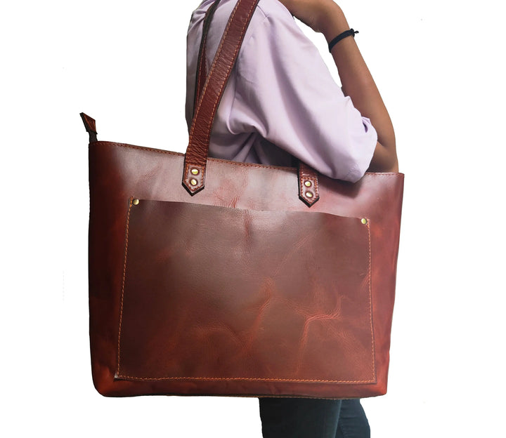 Genuine Leather Tote Bag for Women Large Women's Shoulder Handbag Salmon Alder